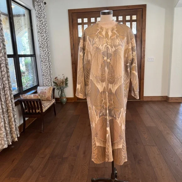 Zara Long Cardigan Coat Coatigan Duster in floral, gold print NWOT Size M - Picture 8 of 14